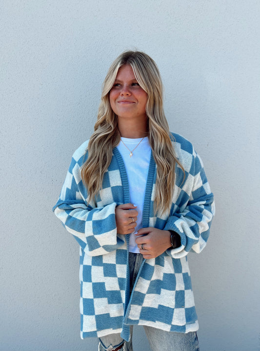 Checkered Cardigan- BLUE