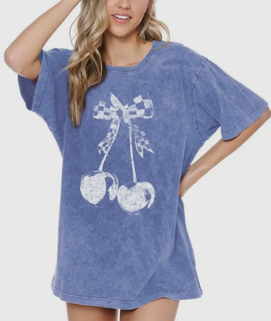 Checkered Bow Cherry Graphic Tee