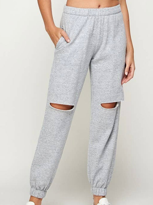 Slit Joggers- HEATHER GREY