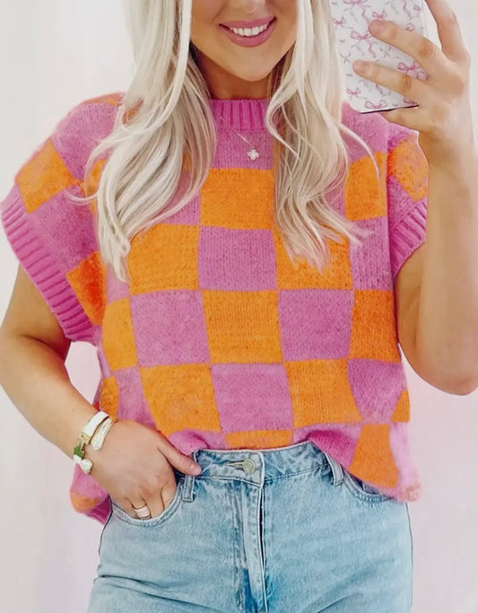 Checkered Sweater Top