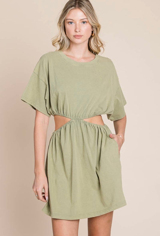 Set You Free Cut Out Dress-GREEN